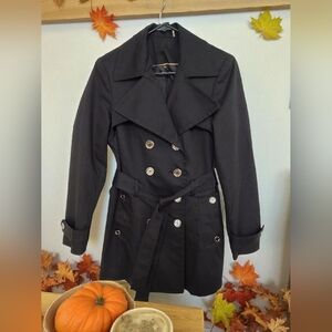 NWOT Calvin Klein XS Black Double-Breasted Trench Coat
